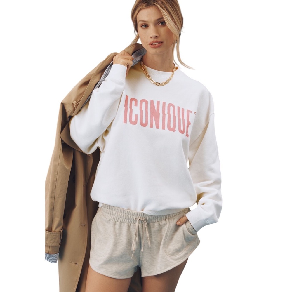 Clare V Iconique Oversized Sweatshirt Womens XS Oyster White Peony NWT Graphic